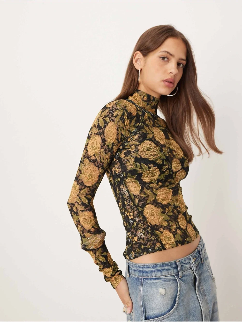 NWOT Free People Lyric Floral Lace Mock Neck Top
